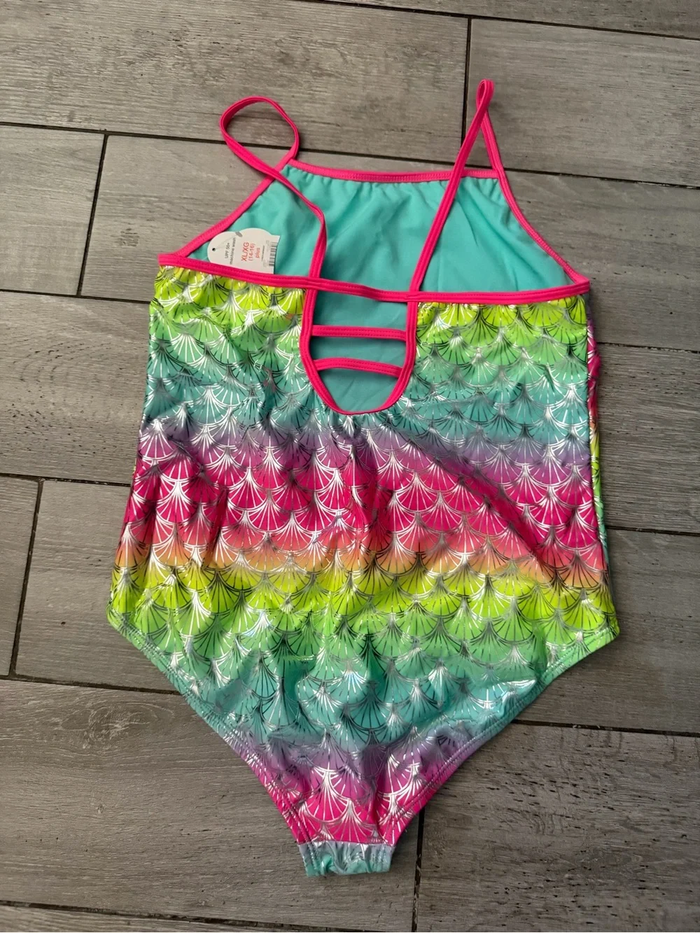 wonder nation Bright Rainbow Shell-Print One-Piece Swimsuit with Hot Pink Trim